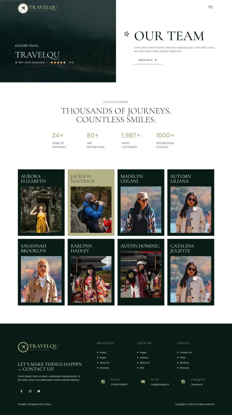 旅行社行程Elementor网站模板_一键导入快速建站插图3-WP资源海 户外/旅行 Elementor 模板团队页面预览