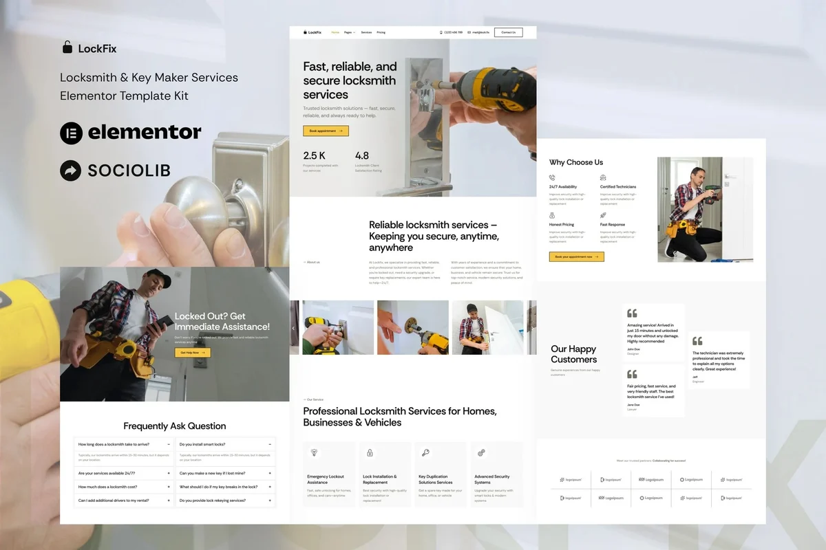 锁匠服务Elementor网站模板_一键导入快速建站插图-WP资源海 维修 Elementor 网站模板封面