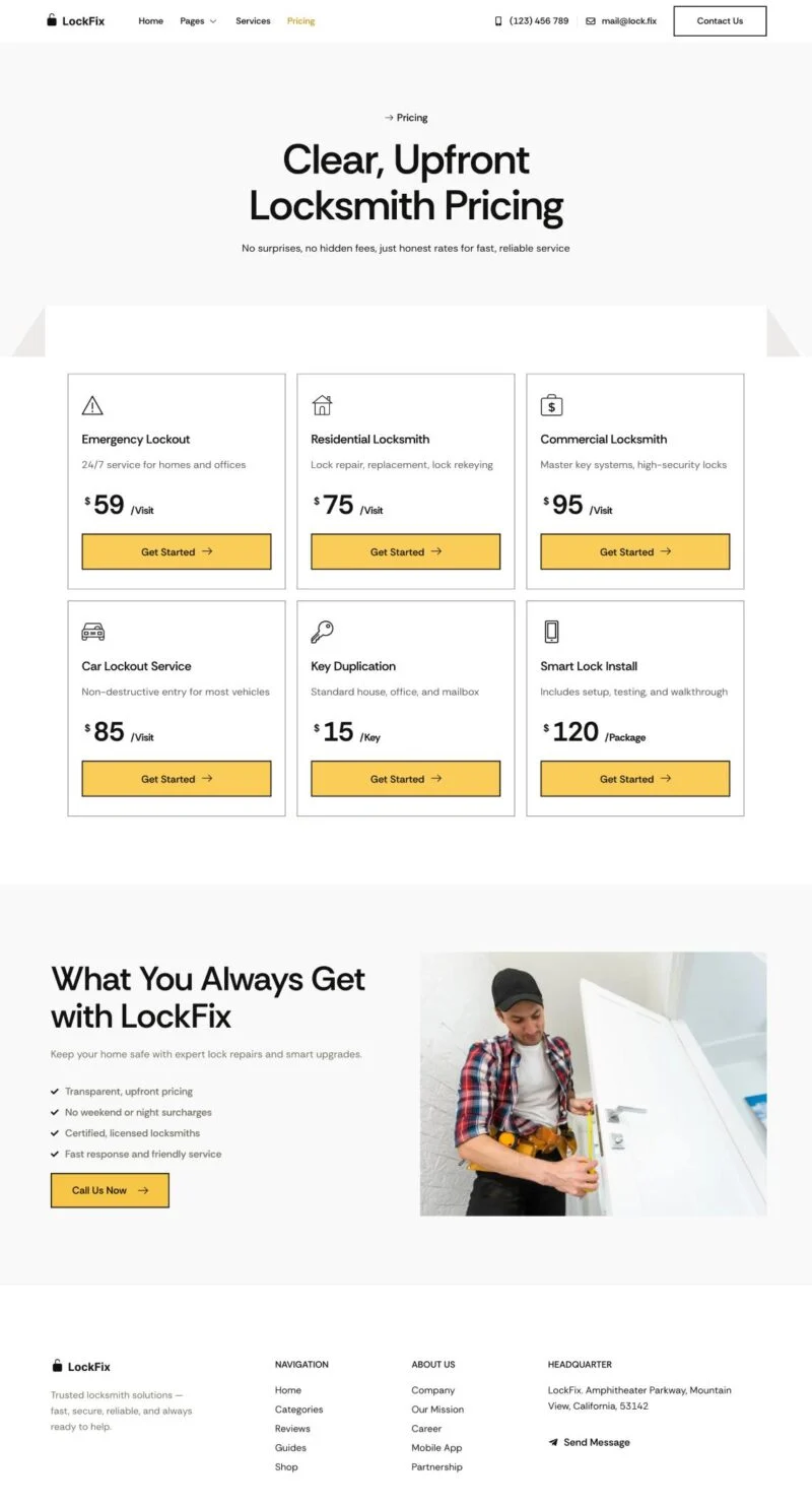 维修 Elementor 模板价格页面预览