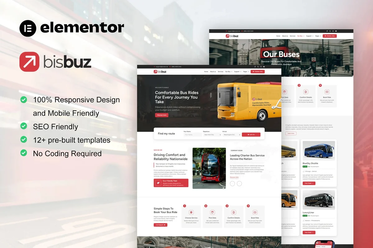 包车服务Elementor网站模板_一键导入快速建站插图-WP资源海 交通工具 Elementor 网站模板封面
