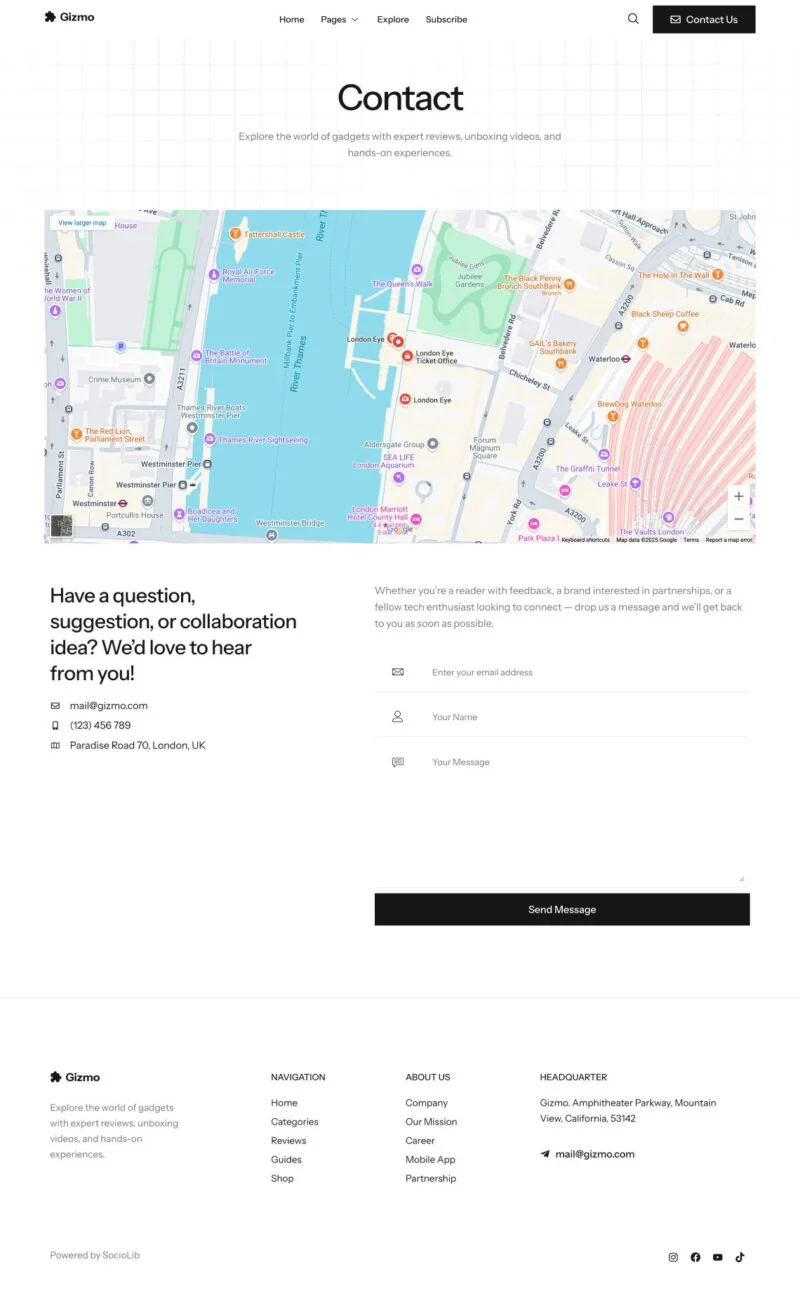 科技数码评测博客Elementor网站模板_一键导入快速建站插图5-WP资源海 博客/杂志 Elementor 模板联系页面预览