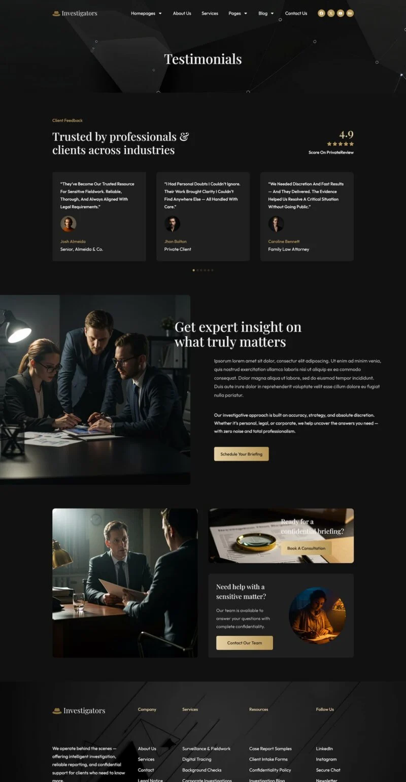 调查公司Elementor网站模板_一键导入快速建站插图3-WP资源海 服务/咨询 Elementor 模板客户评价预览