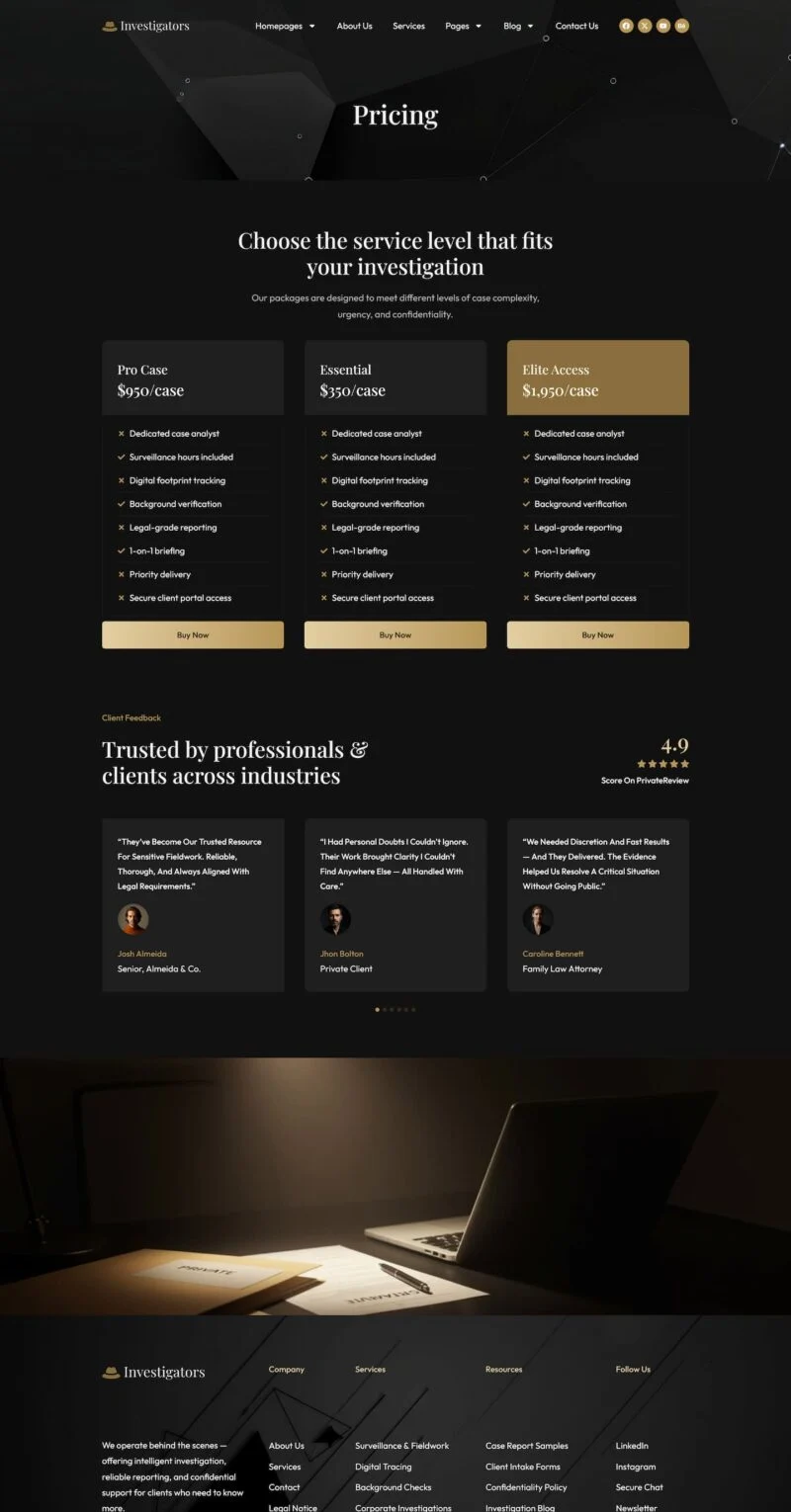 调查公司Elementor网站模板_一键导入快速建站插图5-WP资源海 服务/咨询 Elementor 模板价格页面预览