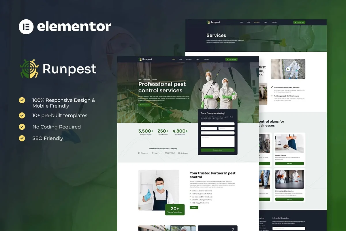 家庭害虫防治Elementor网站模板_一键导入快速建站插图-WP资源海 家政 Elementor 网站模板封面