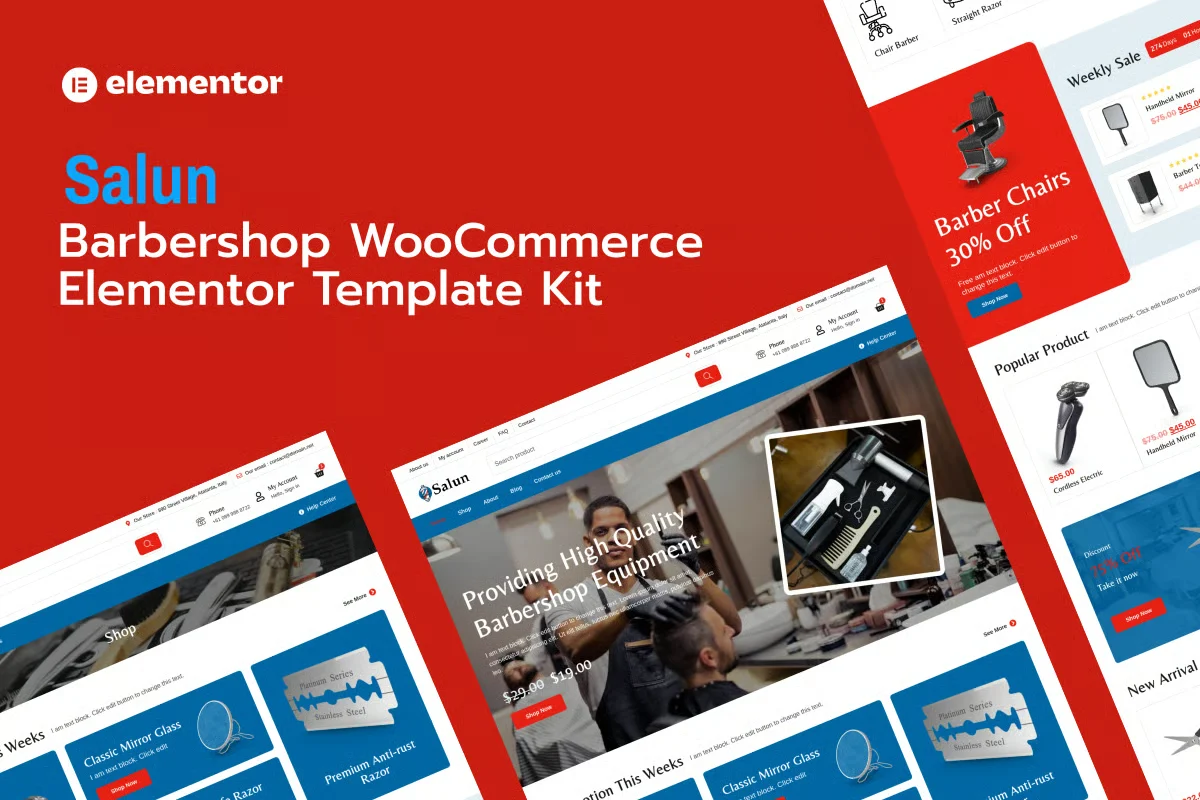 理发店器材电商Elementor网站模板_一键导入快速建站插图-WP资源海 电商 Elementor 网站模板封面