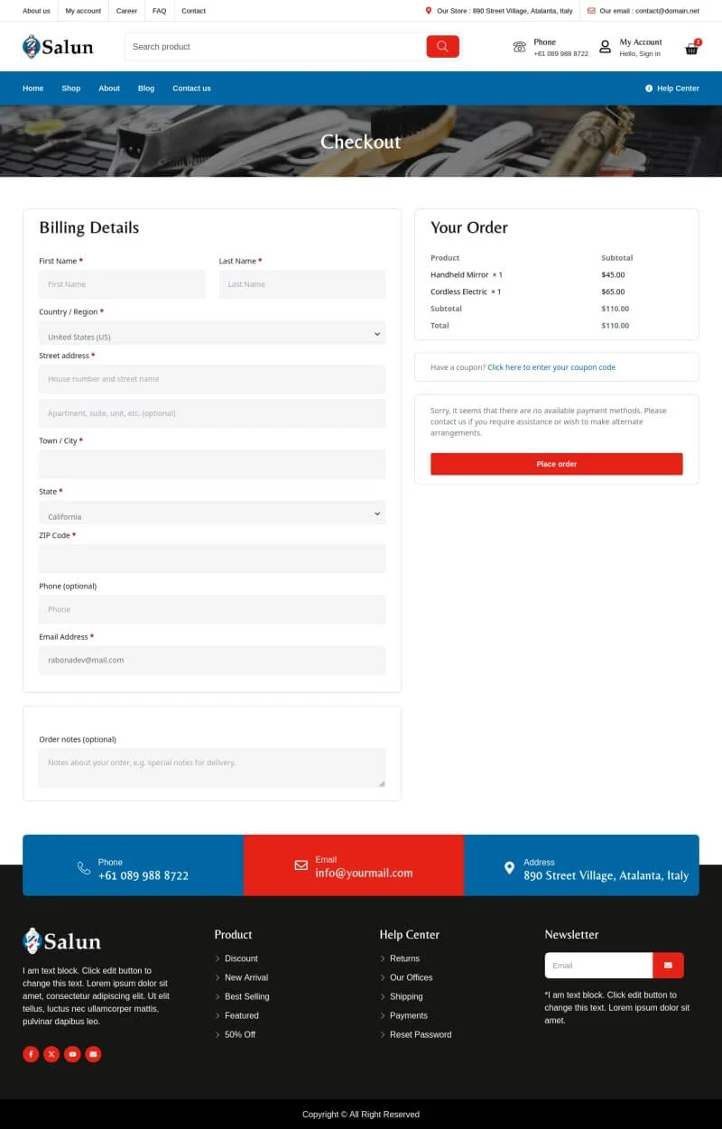 电商 Elementor 模板结账页面预览