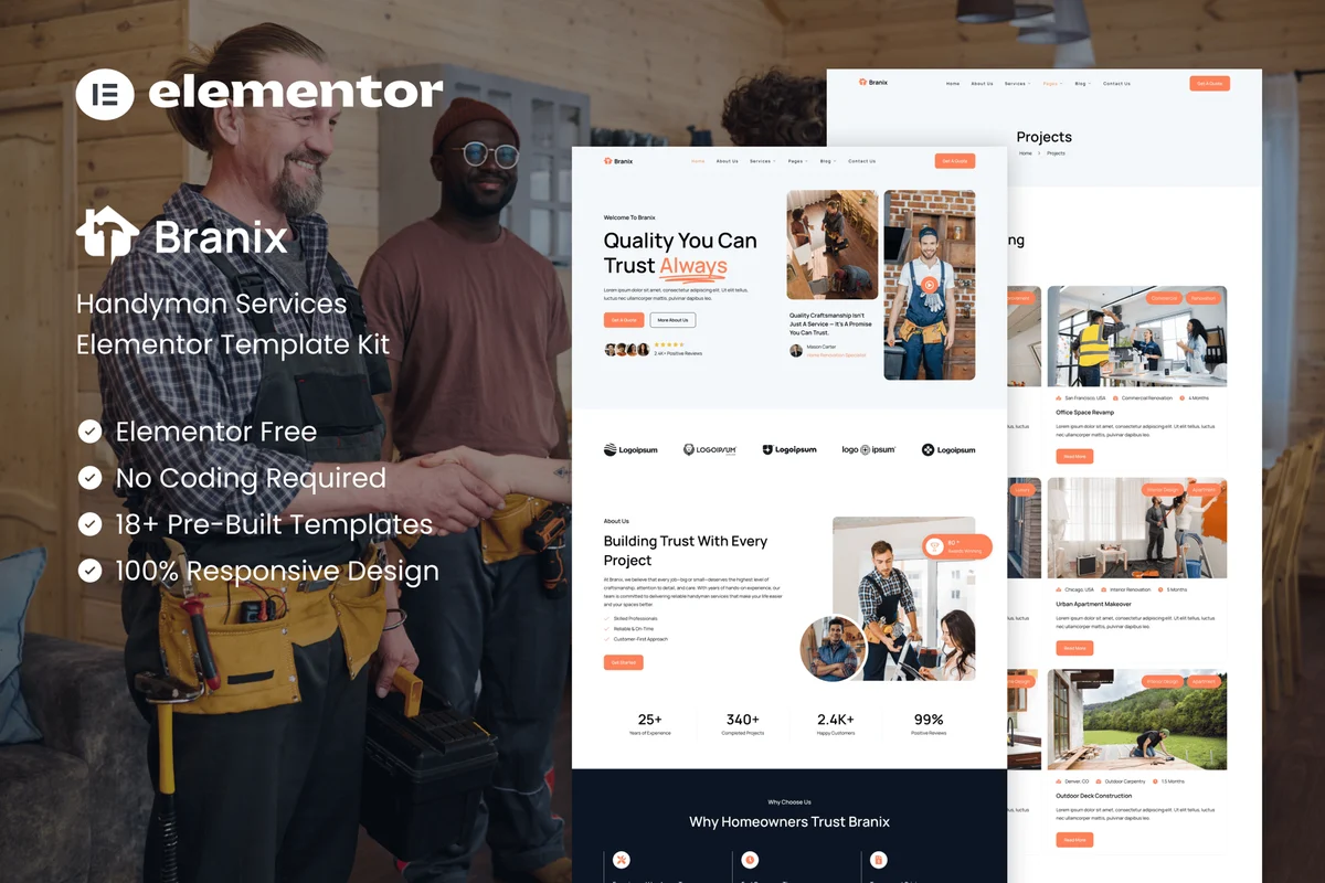 家居物业维修Elementor网站模板_一键导入快速建站插图-WP资源海 维修 Elementor 网站模板封面