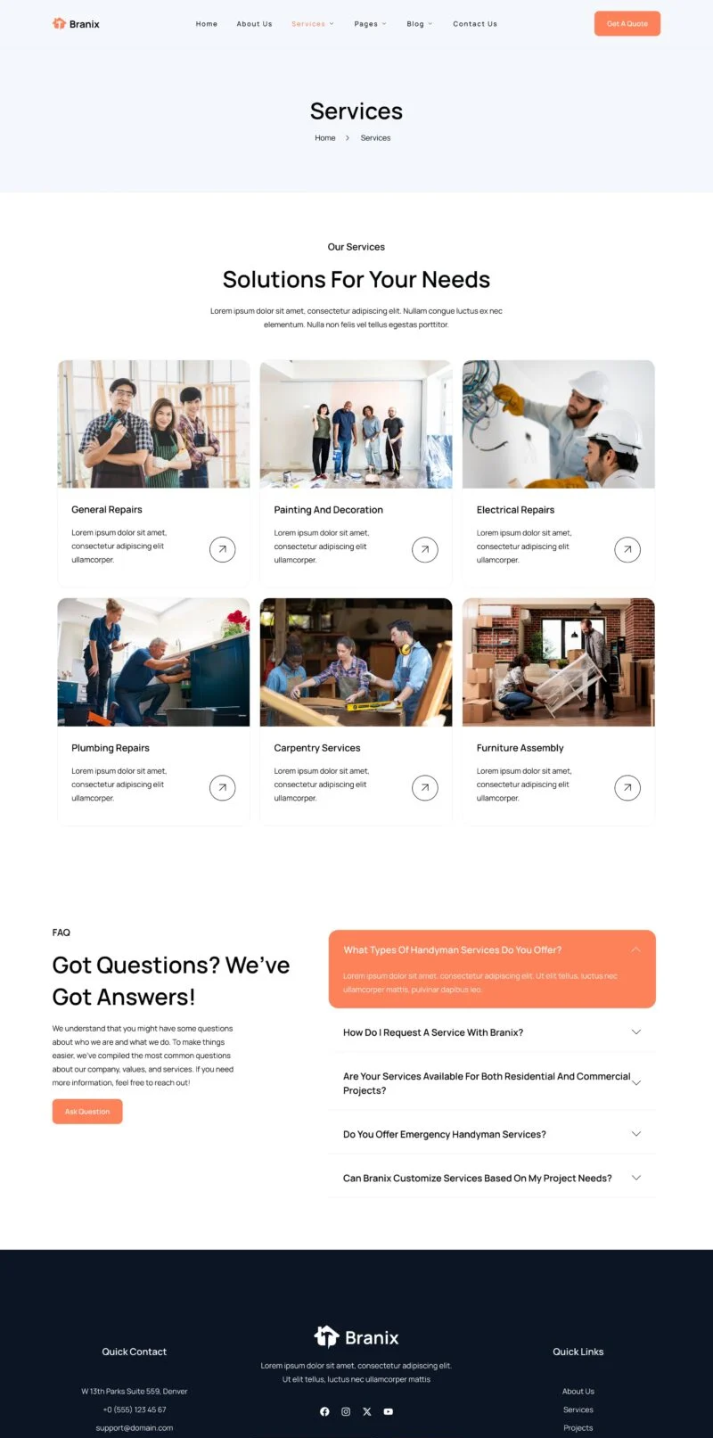 家居物业维修Elementor网站模板_一键导入快速建站插图4-WP资源海 维修 Elementor 模板服务页面预览