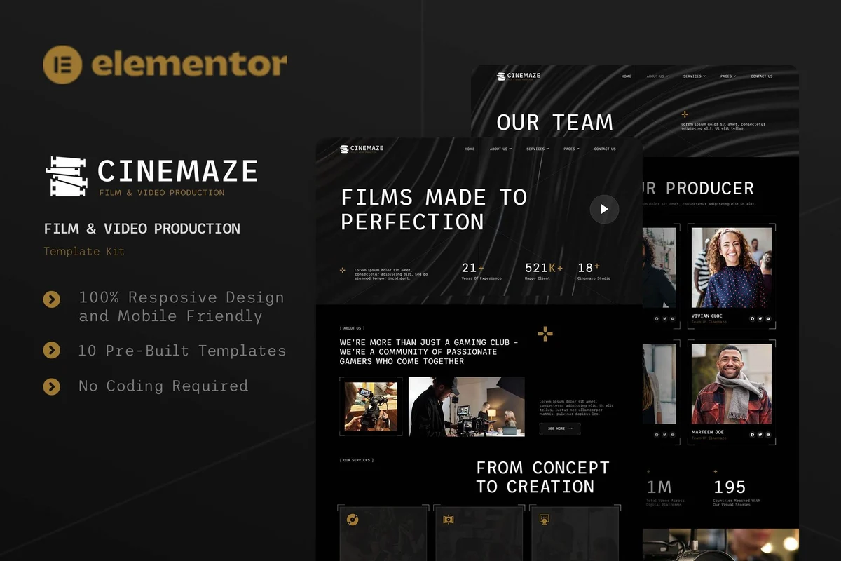 视频制作工作室Elementor网站模板_一键导入快速建站插图-WP资源海 摄影 Elementor 网站模板封面