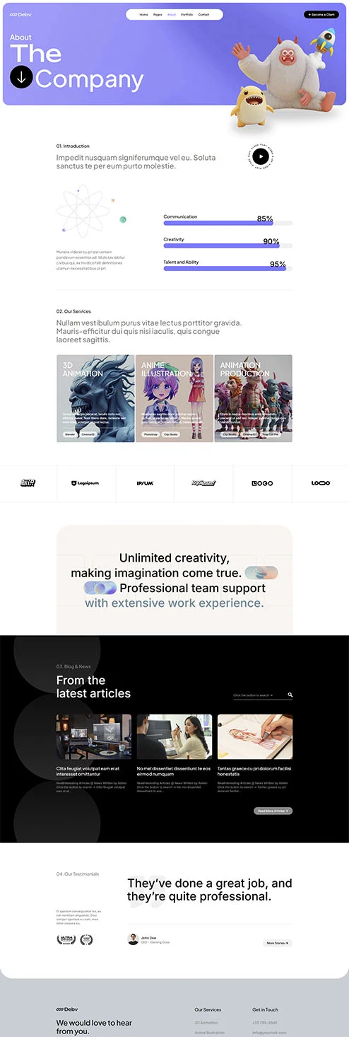 动画工作室Elementor网站模板_一键导入快速建站插图2-WP资源海 艺术/设计 Elementor 模板关于我们预览
