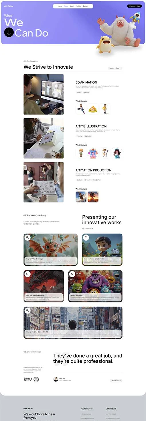 动画工作室Elementor网站模板_一键导入快速建站插图3-WP资源海 艺术/设计 Elementor 模板服务页面预览