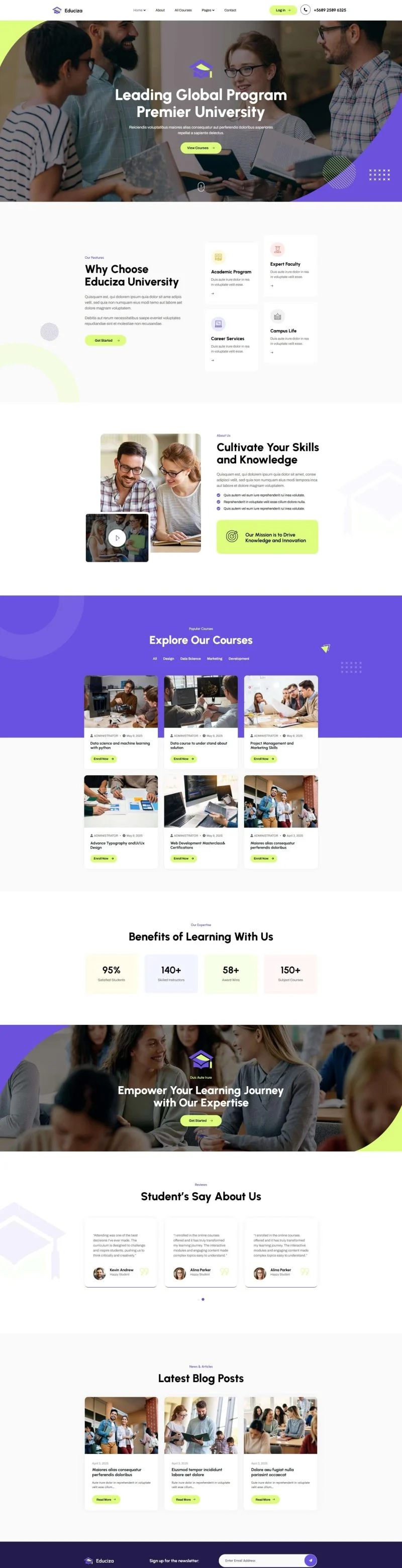 课程教育Elementor网站模板_一键导入快速建站插图3-WP资源海 教育/培训 Elementor 模板首页预览