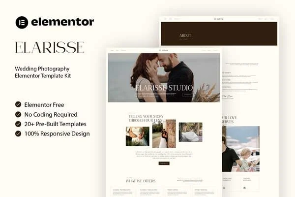 婚礼摄影工作室Elementor网站模板_一键导入快速建站插图-WP资源海 婚礼/婚庆 Elementor 网站模板封面