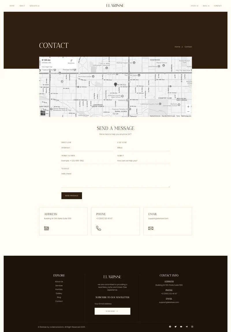 婚礼摄影工作室Elementor网站模板_一键导入快速建站插图4-WP资源海 婚礼/婚庆 Elementor 模板联系页面预览