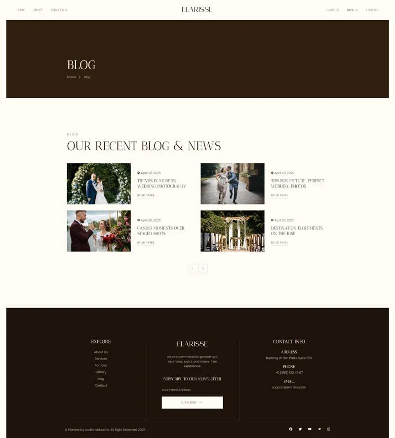 婚礼摄影工作室Elementor网站模板_一键导入快速建站插图7-WP资源海 婚礼/婚庆 Elementor 模板博客页面预览