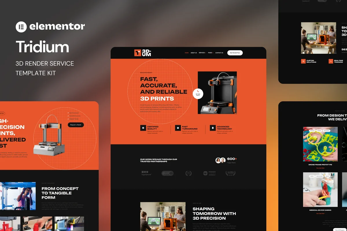 3D打印渲染服务Elementor网站模板_一键导入快速建站插图-WP资源海 工业/工厂 Elementor 网站模板封面