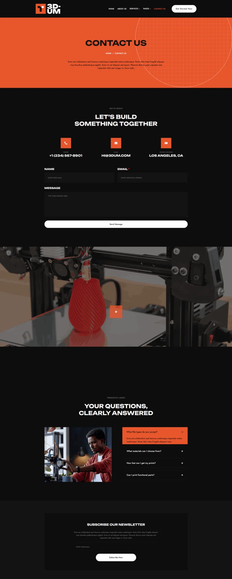 3D打印渲染服务Elementor网站模板_一键导入快速建站插图2-WP资源海 工业/工厂 Elementor 模板联系页面预览