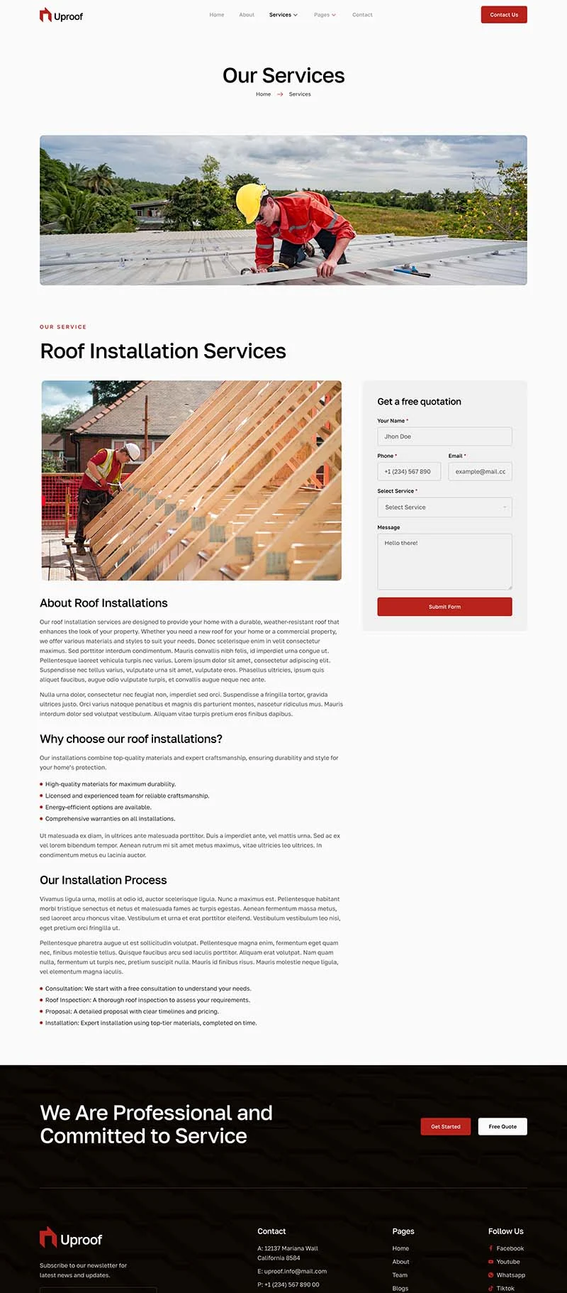 建筑屋顶工程Elementor网站模板_一键导入快速建站插图4-WP资源海 企业 Elementor 模板服务详情预览