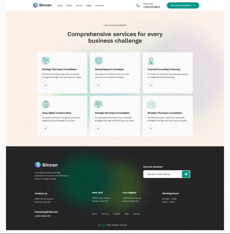 服务/咨询 Elementor 模板服务页面预览