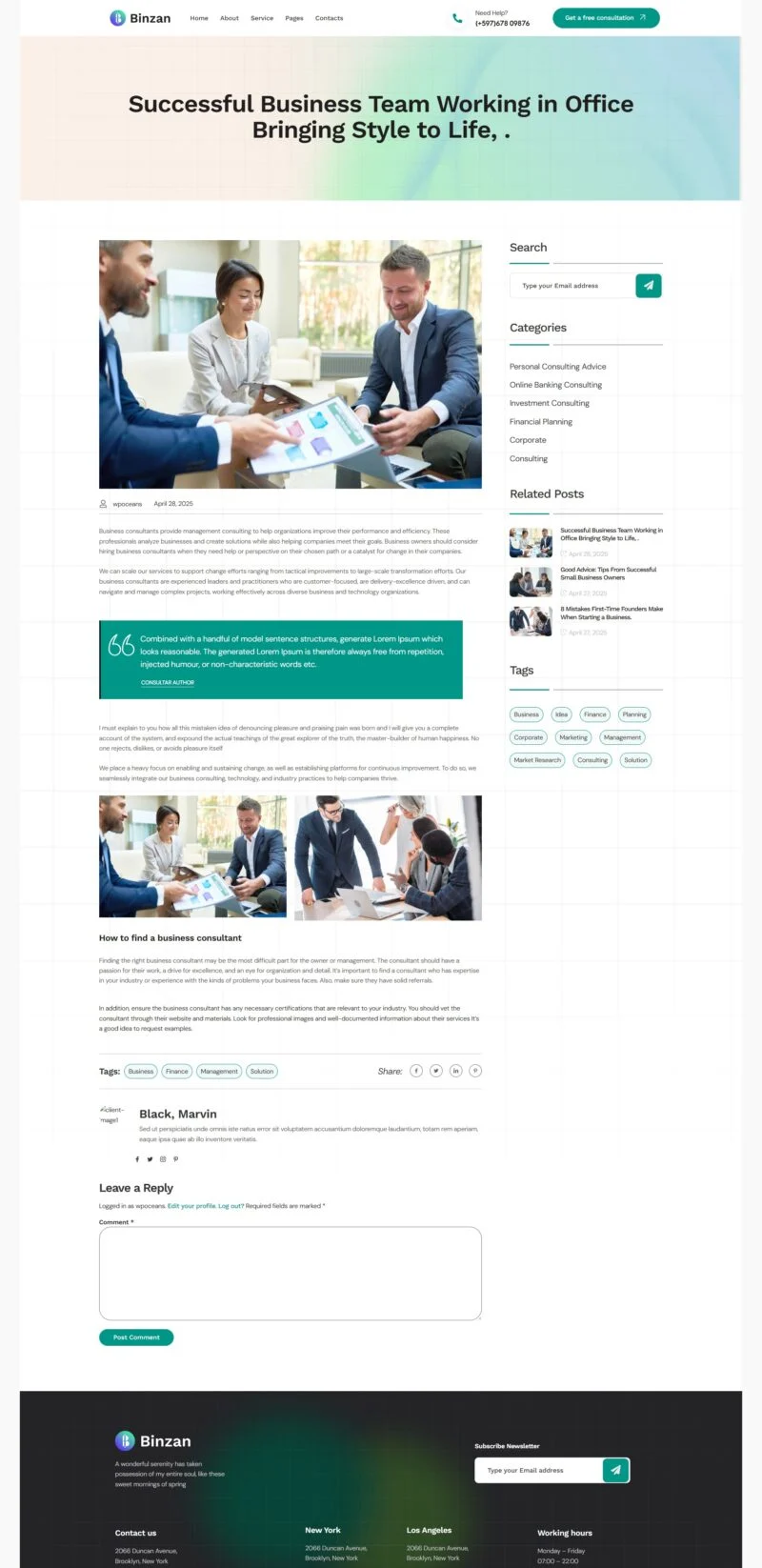 服务/咨询 Elementor 模板博客页面预览