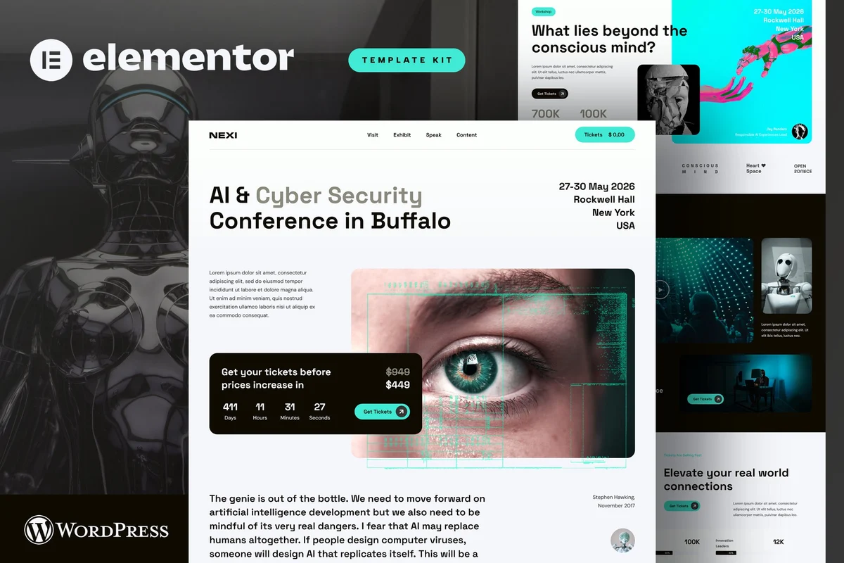 AI网络安全会议Elementor网站模板_一键导入快速建站