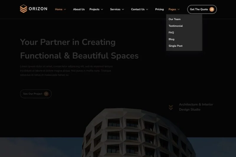 建筑室内设计工作室Elementor网站模板_一键导入快速建站插图6-WP资源海 艺术/设计 Elementor 模板页眉预览