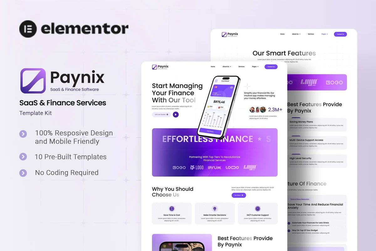 SaaS金融科技Elementor网站模板_一键导入快速建站