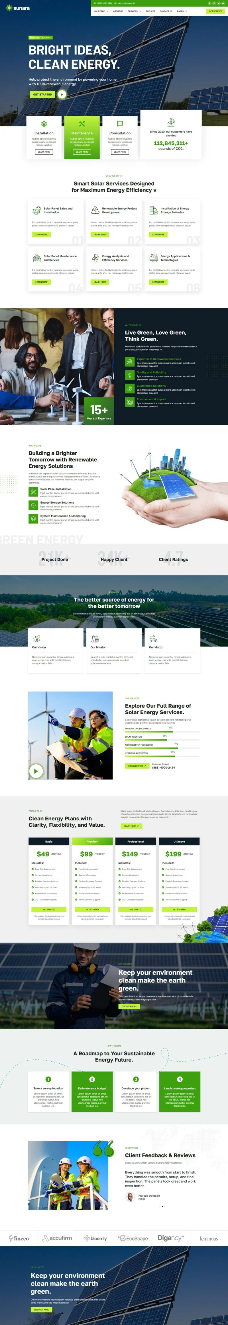 光伏安装工程Elementor网站模板_一键导入快速建站插图1-WP资源海 工业/工厂 Elementor 模板首页预览