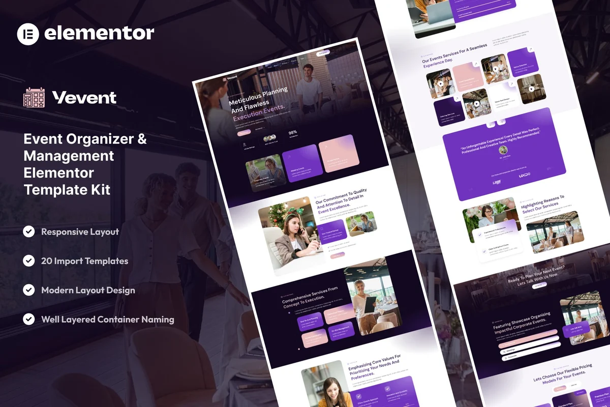 活动策划管理Elementor网站模板_一键导入快速建站