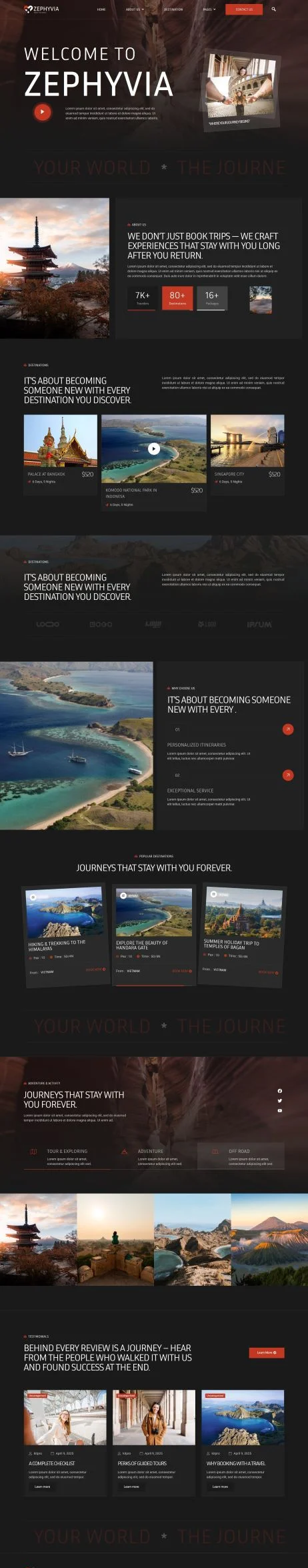 旅行机构Elementor网站模板_一键导入快速建站插图1-WP资源海 户外/旅行 Elementor 模板首页预览