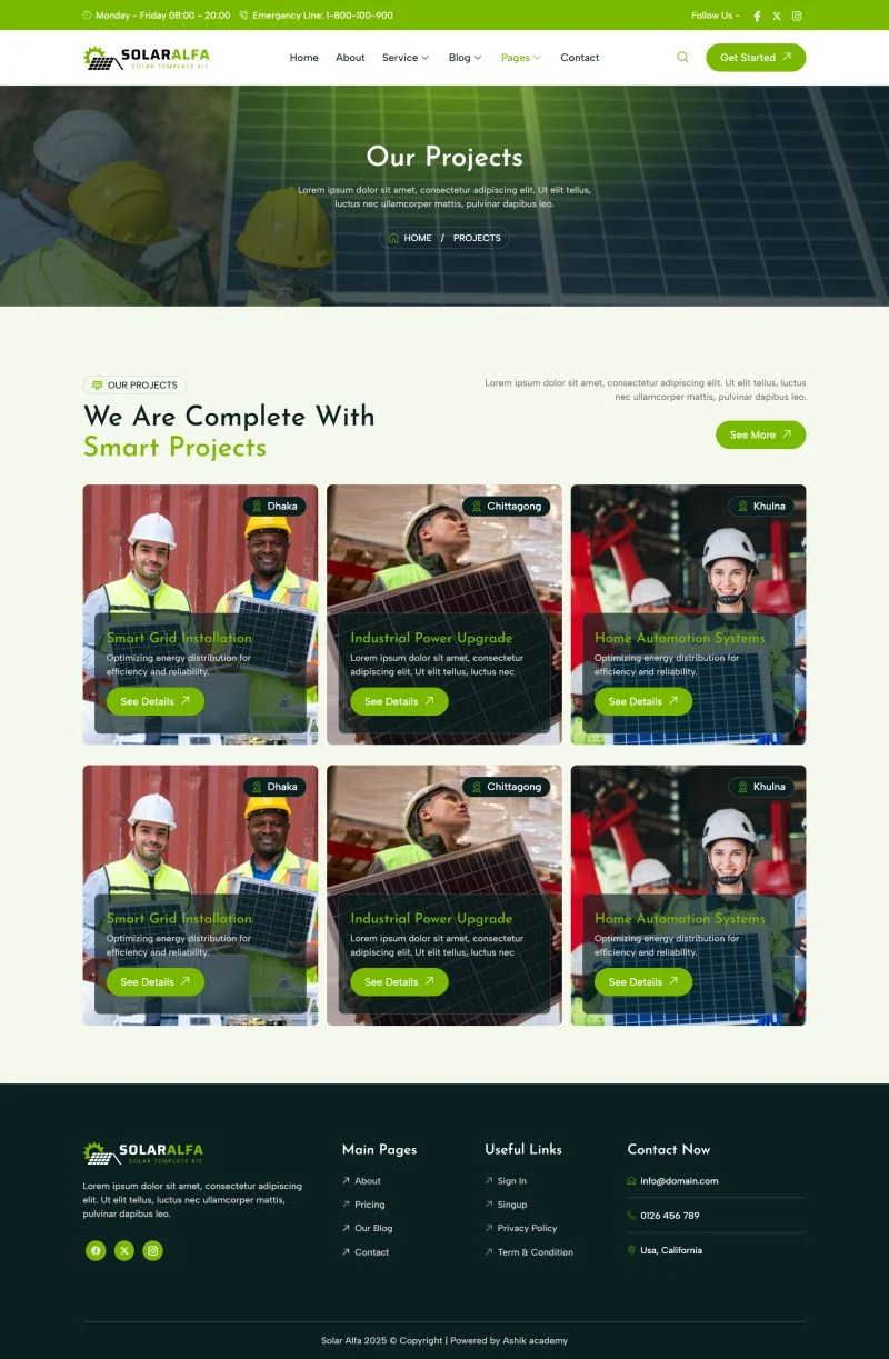 光伏应用Elementor网站模板_一键导入快速建站插图4-WP资源海 工业/工厂 Elementor 模板项目案例预览
