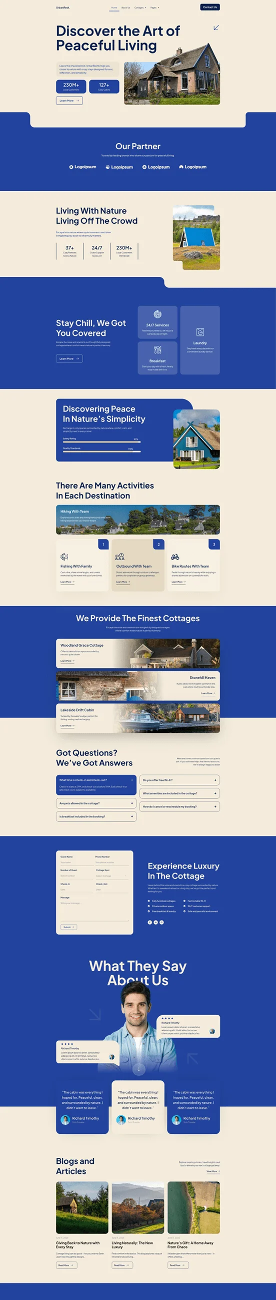 度假小屋租赁Elementor网站模板_一键导入快速建站插图1-WP资源海 旅馆/酒店 Elementor 模板首页预览