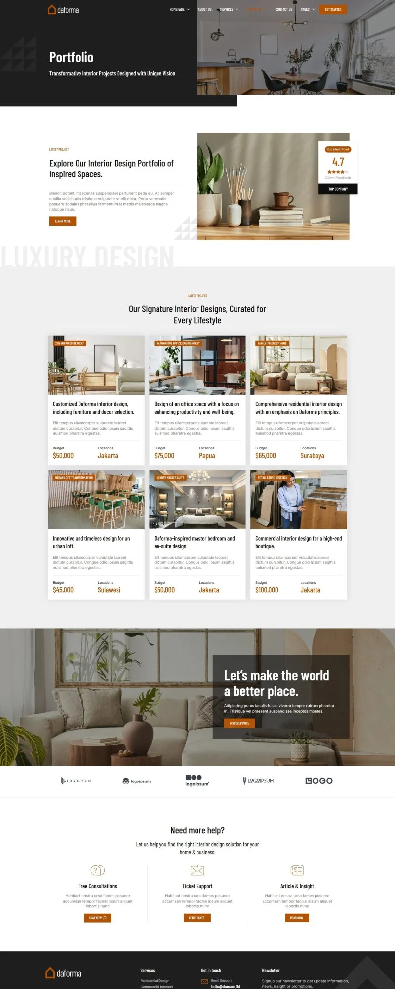 室内装饰Elementor网站模板_一键导入快速建站插图4-WP资源海 艺术/设计 Elementor 模板案例页面预览