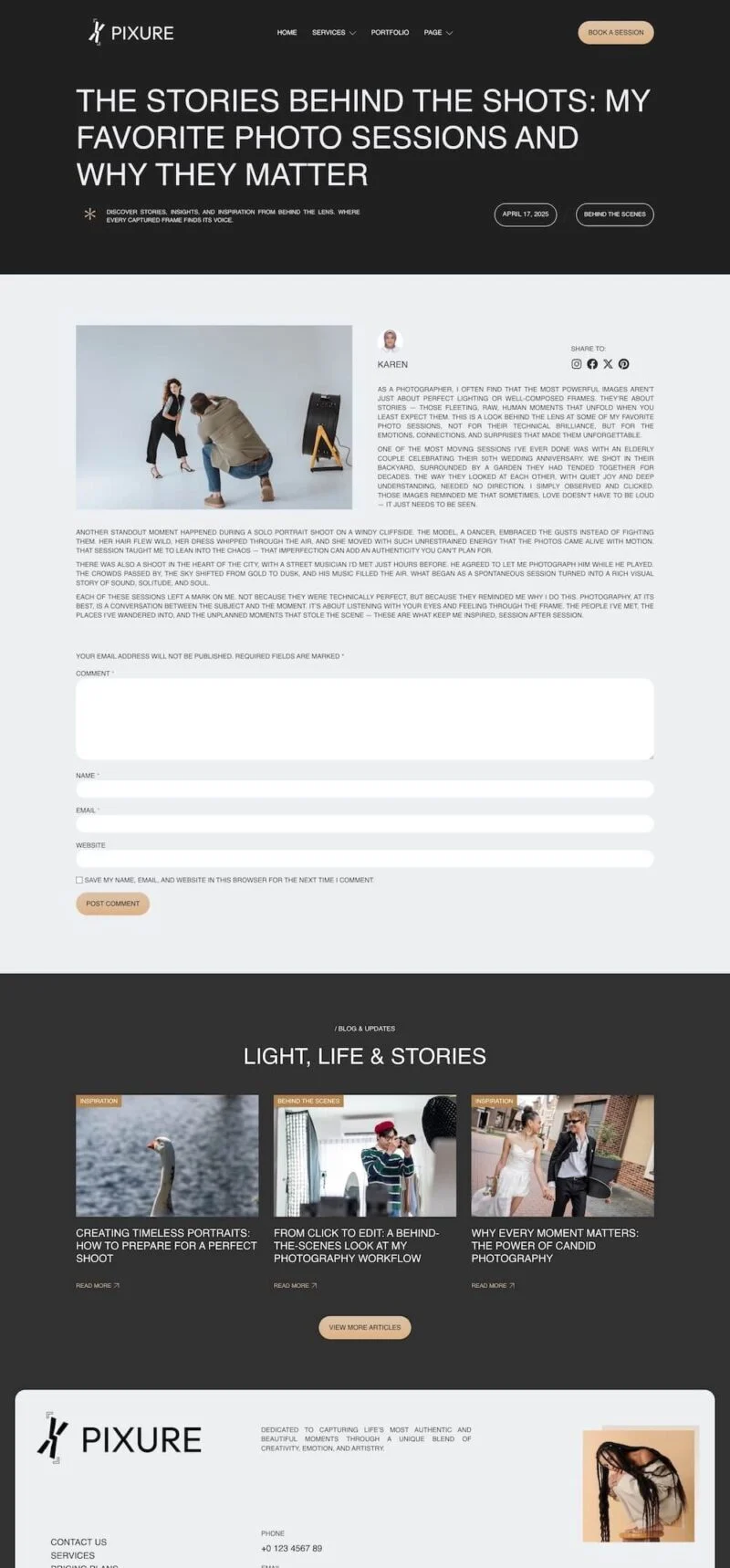 人像时尚摄影Elementor网站模板_一键导入快速建站插图3-WP资源海 摄影 Elementor 模板博客页面预览