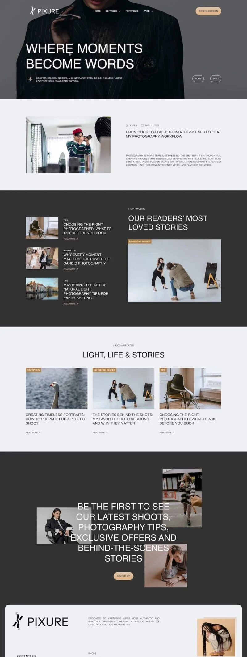 人像时尚摄影Elementor网站模板_一键导入快速建站插图4-WP资源海 摄影 Elementor 模板博客页面预览