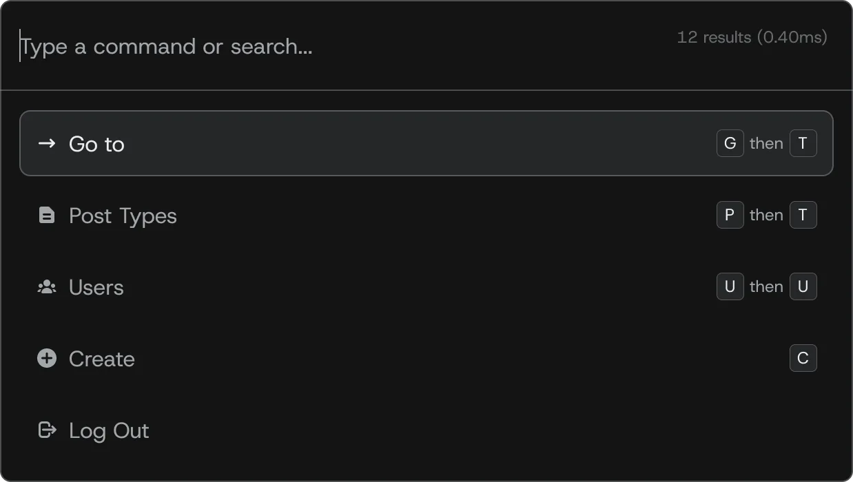 CommandUI 键盘命令面板 WordPress 插件