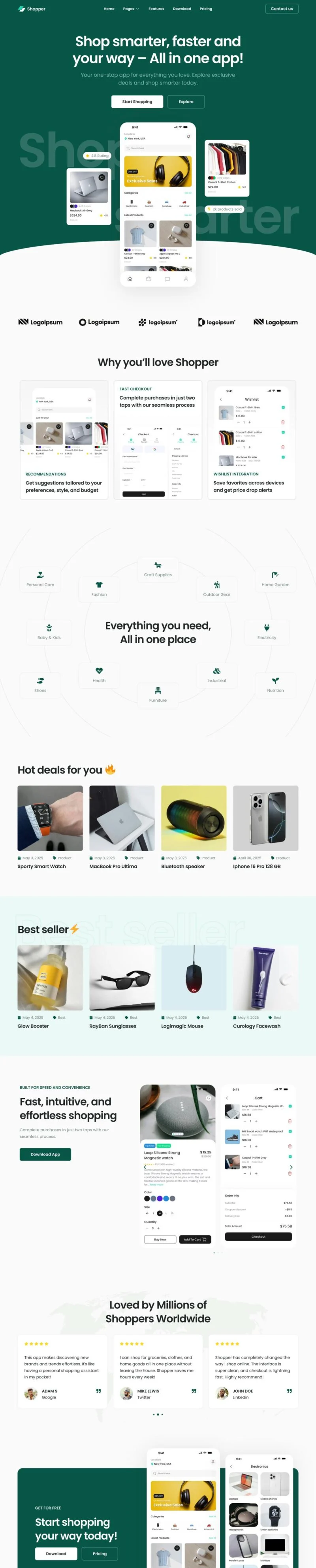 移动应用展示Elementor网站模板_一键导入快速建站插图1-WP资源海 软件/开发 Elementor 模板首页预览