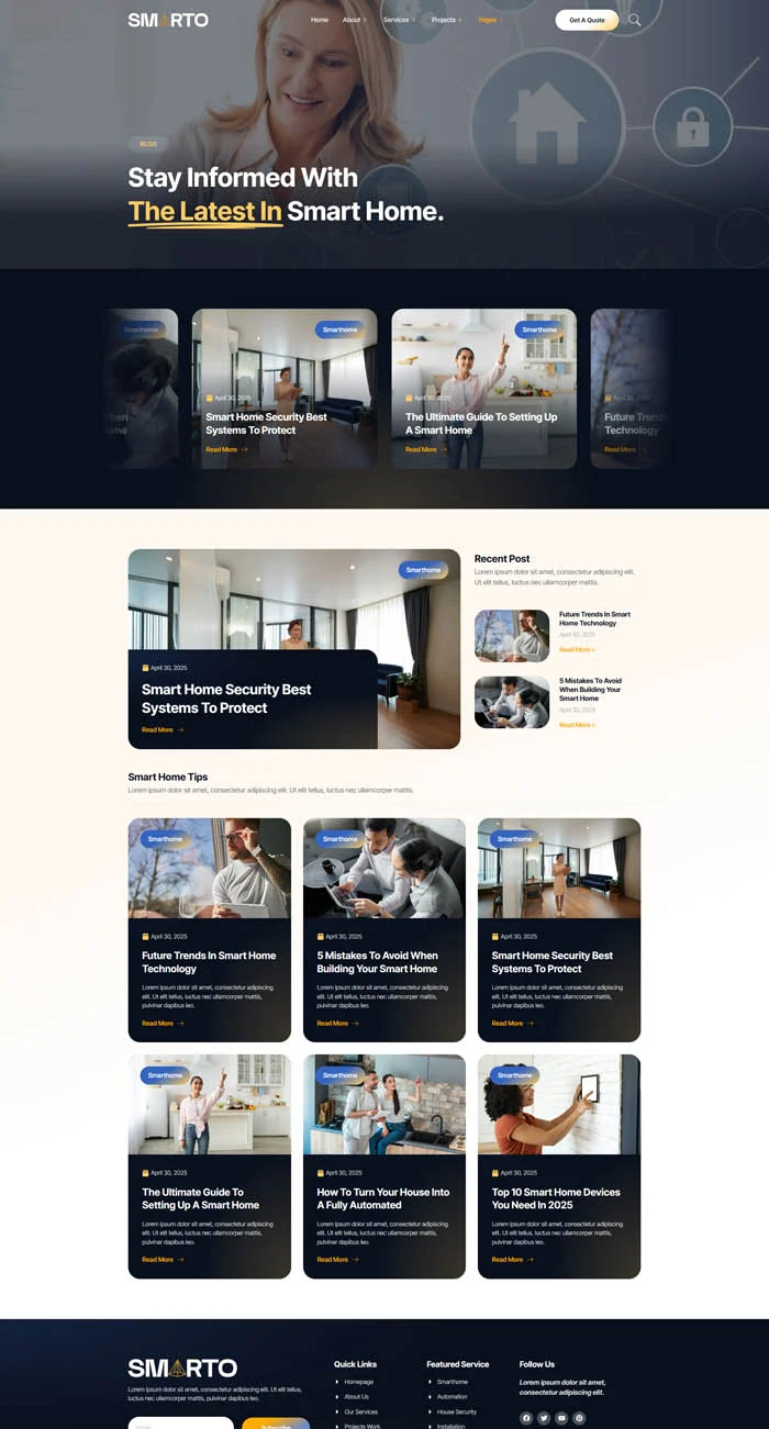 智能家居技术Elementor网站模板_一键导入快速建站插图3-WP资源海 科技/数码 Elementor 模板博客页面预览