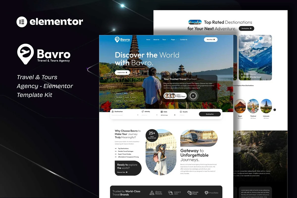 旅游机构Elementor网站模板_一键导入快速建站