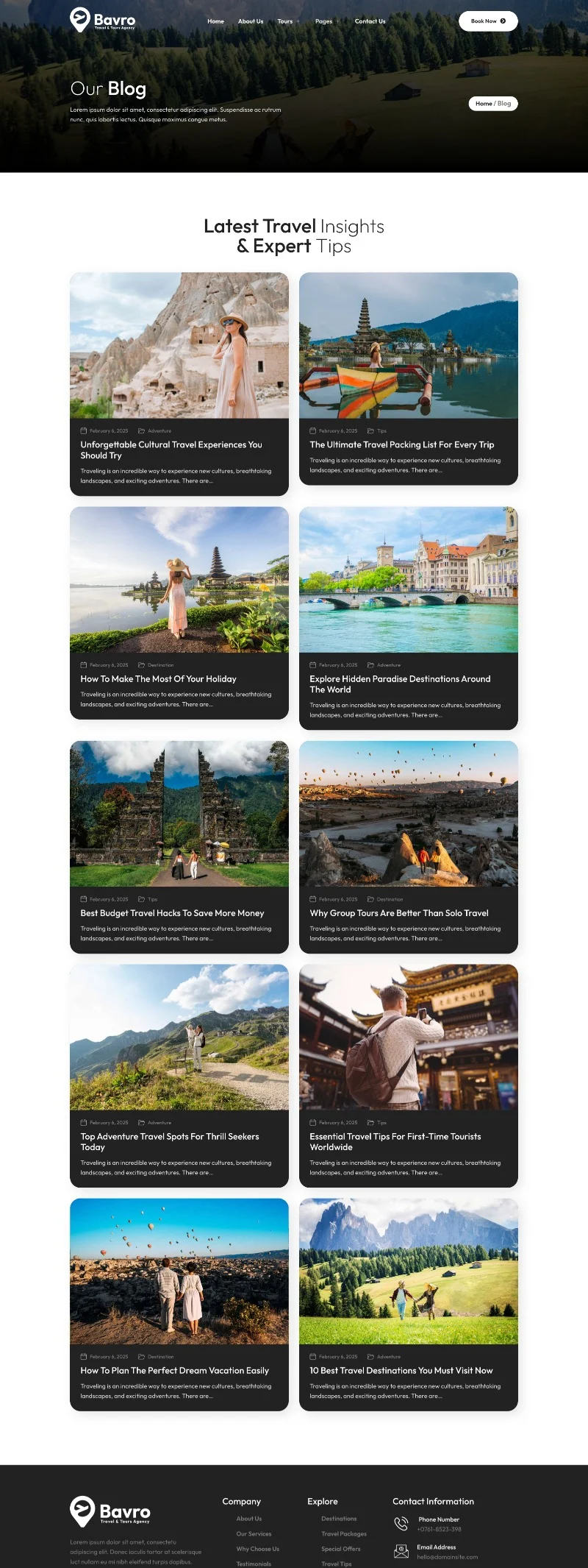 旅游机构Elementor网站模板_一键导入快速建站插图4-WP资源海 户外/旅行 Elementor 模板博客页面预览