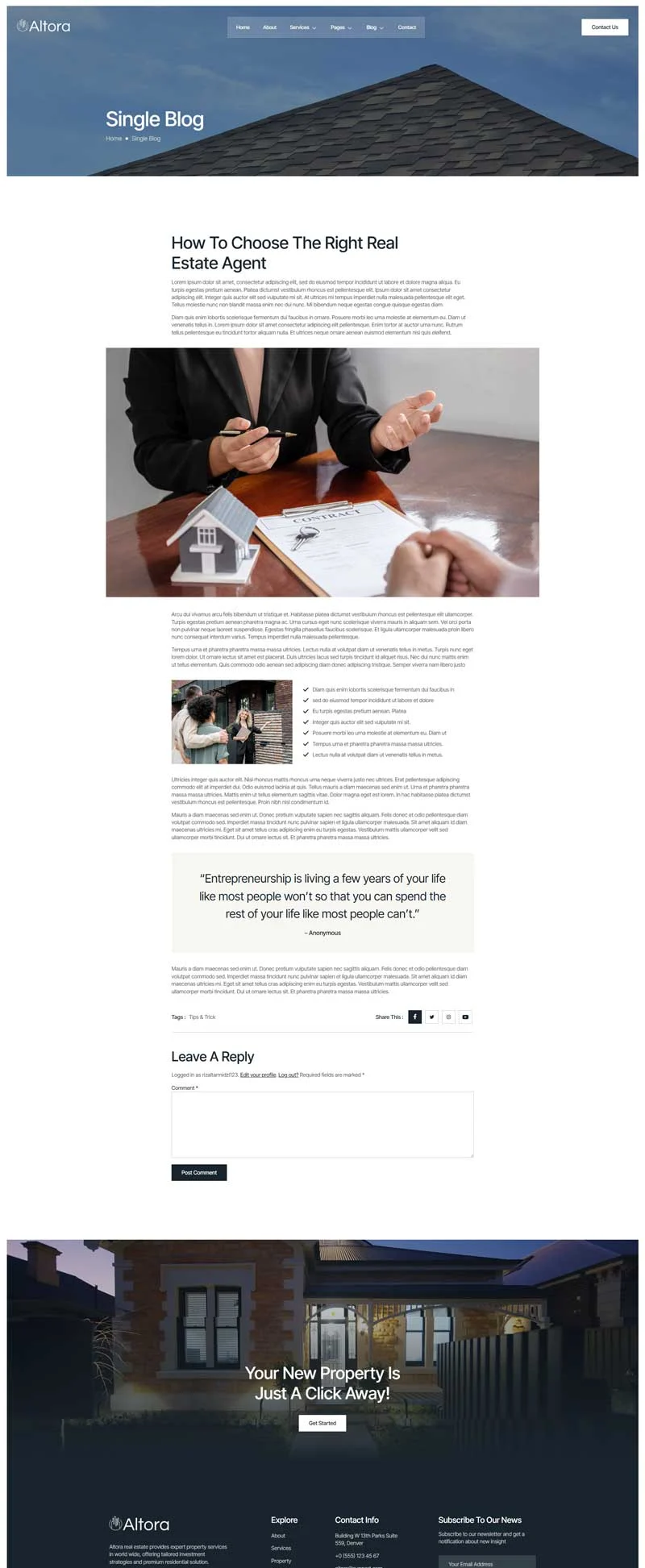 房产经纪与代理Elementor网站模板_一键导入快速建站插图5-WP资源海 建筑/地产 Elementor 模板博客页面预览
