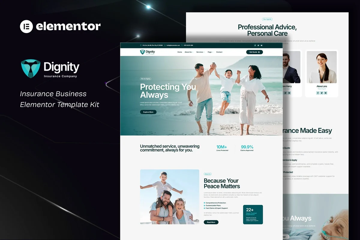 保险代理Elementor网站模板_一键导入快速建站插图-WP资源海 企业 Elementor 网站模板封面