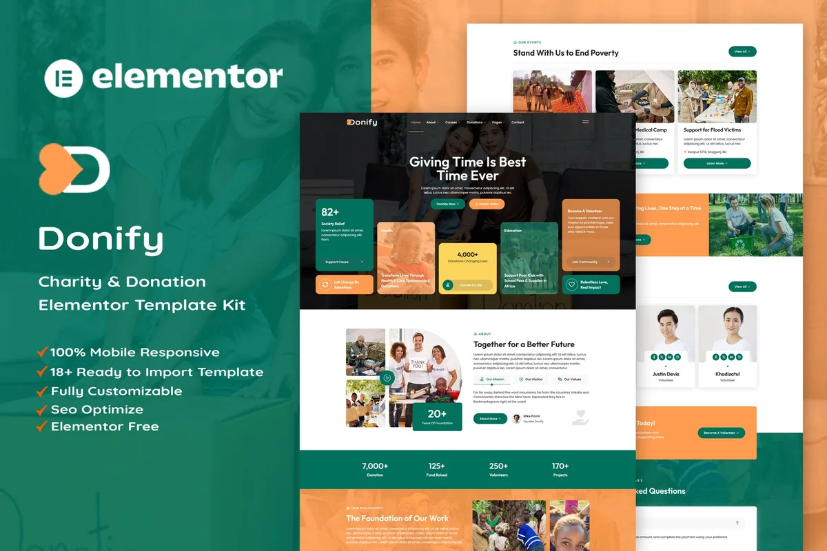 公益慈善机构Elementor网站模板_一键导入快速建站插图-WP资源海 组织/机构 Elementor 网站模板封面