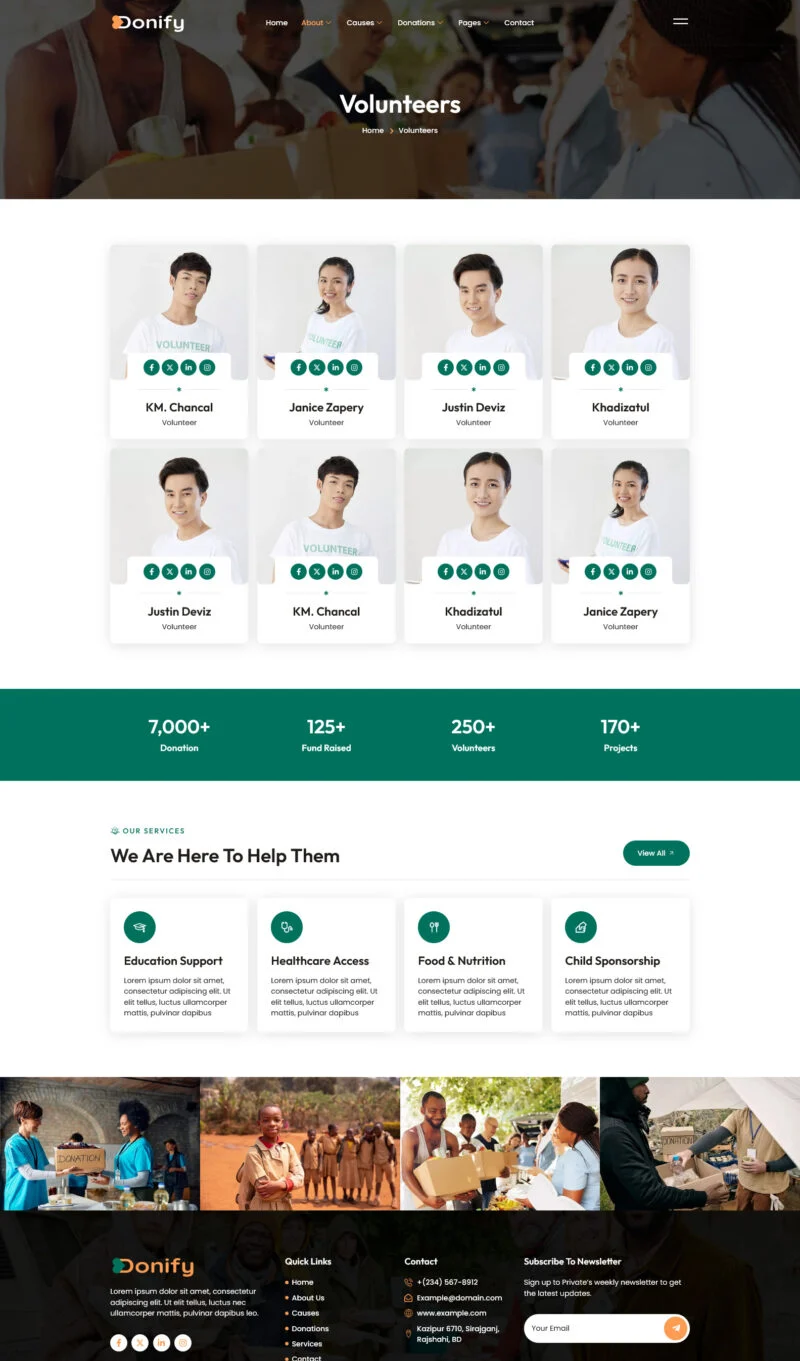公益慈善机构Elementor网站模板_一键导入快速建站插图5-WP资源海 组织/机构 Elementor 模板志愿者预览