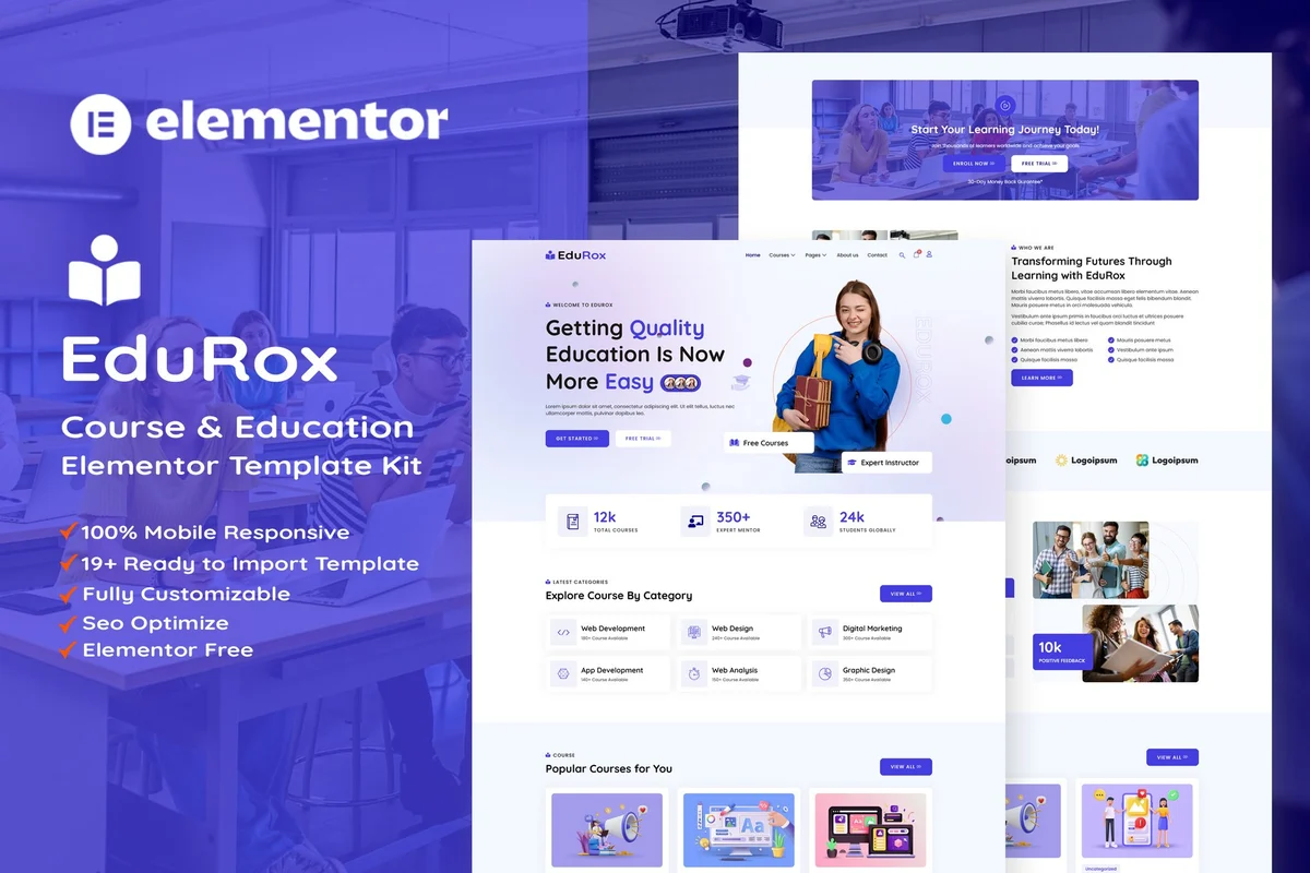 网课平台Elementor网站模板_一键导入快速建站插图-WP资源海 教育/培训 Elementor 网站模板封面