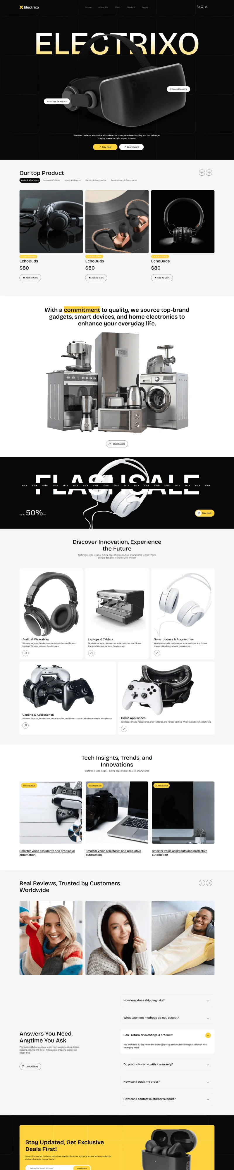 消费电子商店Elementor网站模板_一键导入快速建站插图4-WP资源海 电商 Elementor 模板首页预览