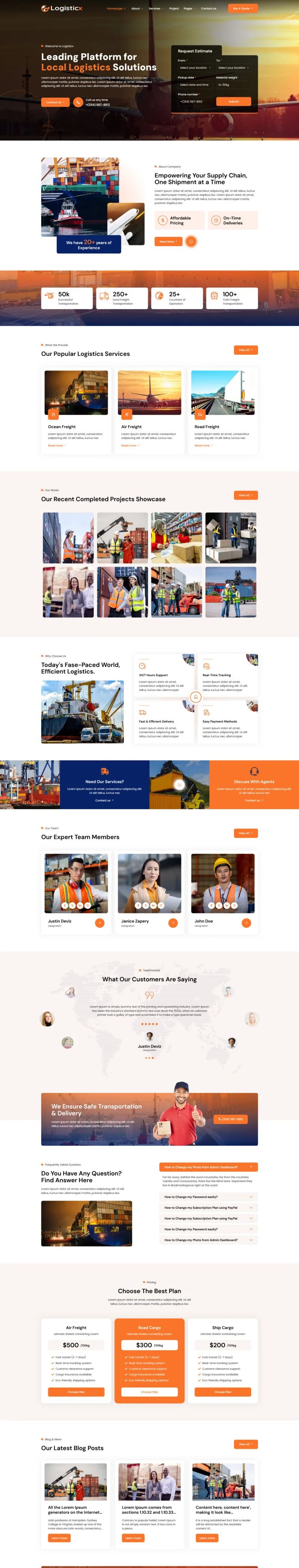 物流/运输 Elementor 模板首页预览