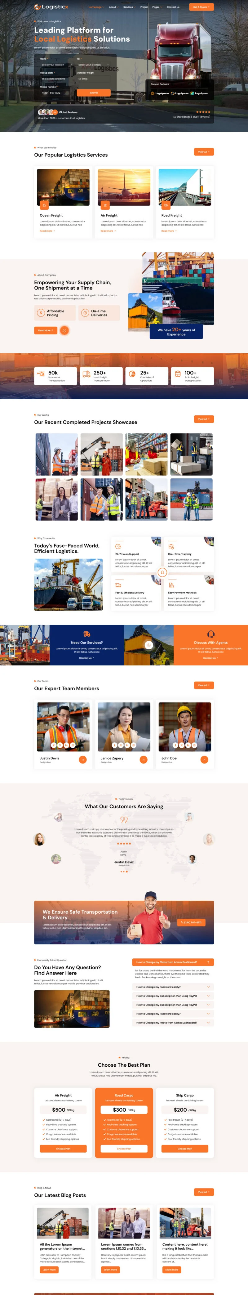 物流/运输 Elementor 模板首页预览