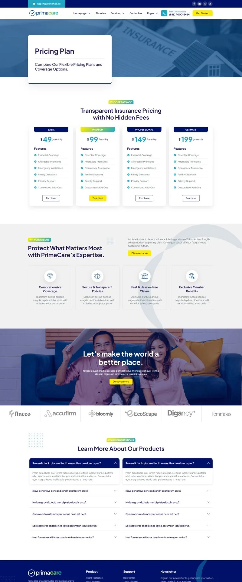 金融/投资 Elementor 模板价格页面预览