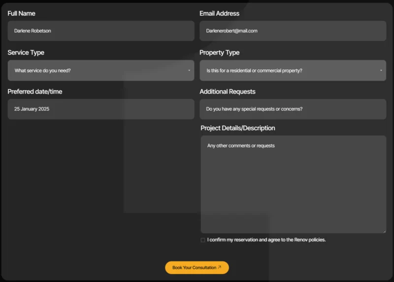 装修工程Elementor网站模板_一键导入快速建站插图3-WP资源海 装修 Elementor 模板预约表单预览
